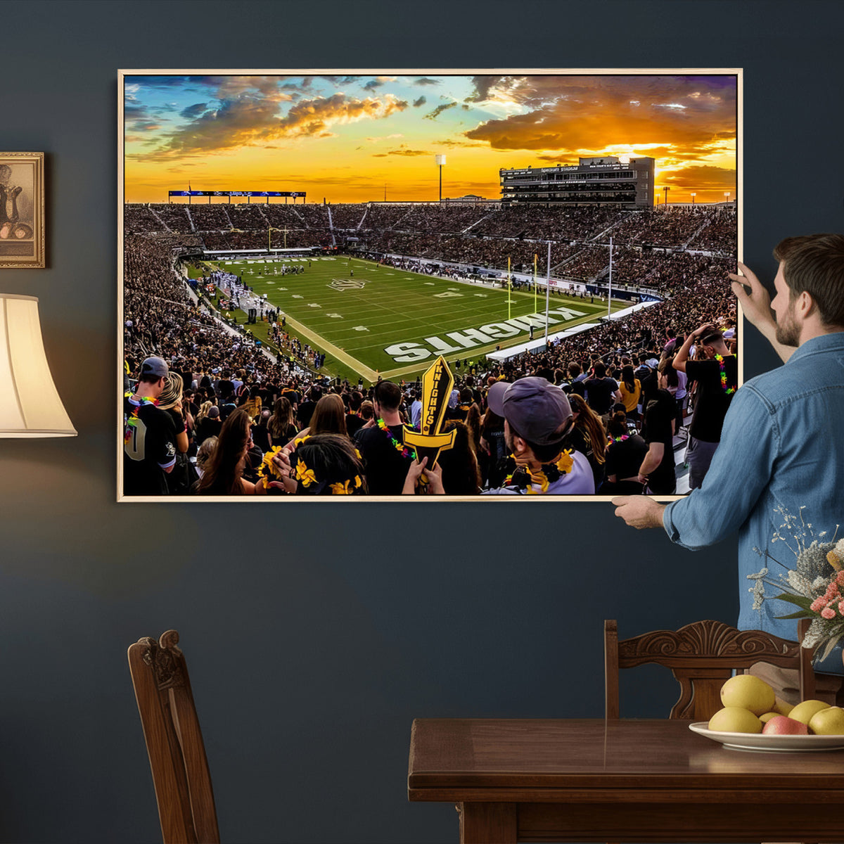66803-MGV-CV-36X24 - UCF Knights Football Team Print - Orlando FBC Mortgage Stadium, UCF Knights Wall Art Canvas Print