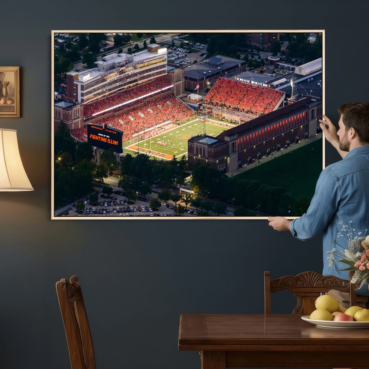 78052-MGV-CV-36X24 - University of Illinois Fighting Illini Football Team Print - Champaign Illinois Memorial Stadium