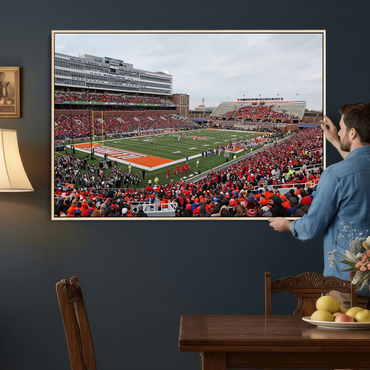 86851-MGV-CV-36X24 - University of Illinois Fighting Illini Football Team Print - Champaign Illinois Memorial Stadium