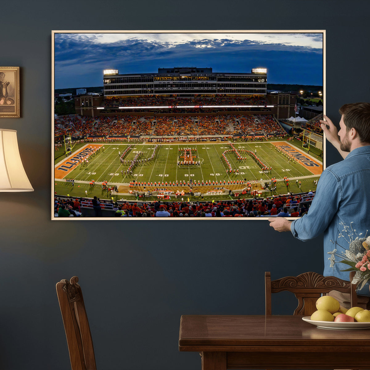 44513-MGV-CV-36X24 - University of Illinois Fighting Illini Football Team Print - Champaign Illinois Memorial Stadium