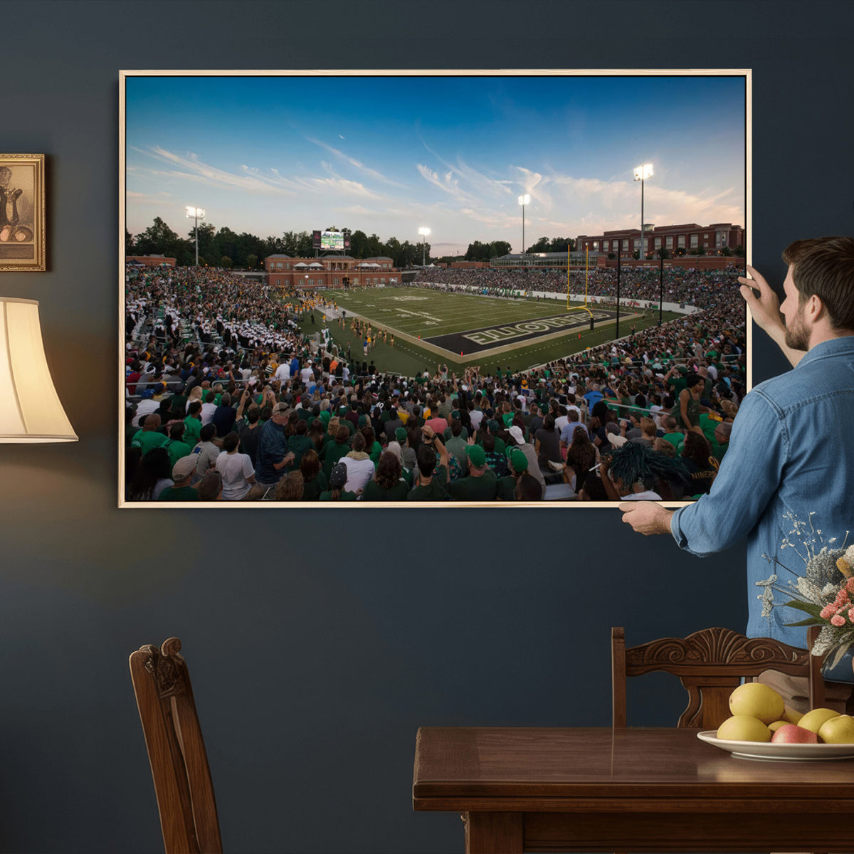 12290-MGV-CV-36X24 - University of Charlotte 49ers Football Team Print - Charlotte Jerry Richardson Stadium Wall Art