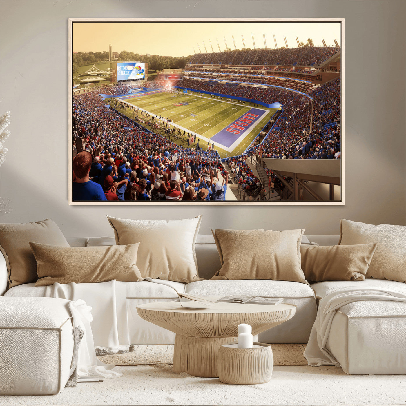 MGV-FC-36X24 - University of Kansas Jayhawks Football Team Print - Lawrence Kansas Memorial Stadium Wall Art Canvas