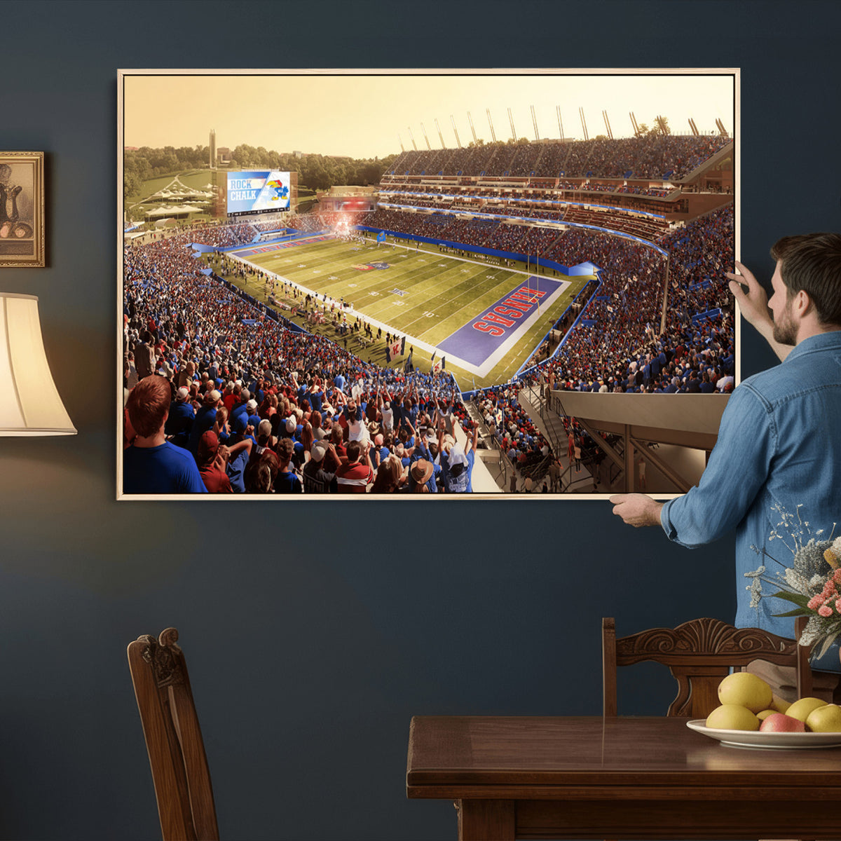 71731-MGV-CV-36X24 - University of Kansas Jayhawks Football Team Print - Lawrence Kansas Memorial Stadium Wall Art Canvas