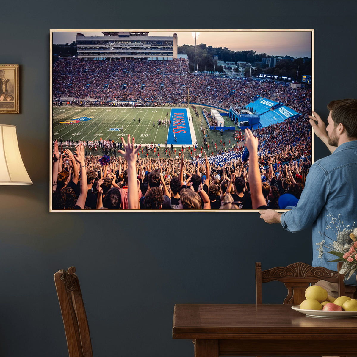 40169-MGV-CV-36X24 - University of Kansas Jayhawks Football Team Art Print - Lawrence Kansas Memorial Stadium Wall Art