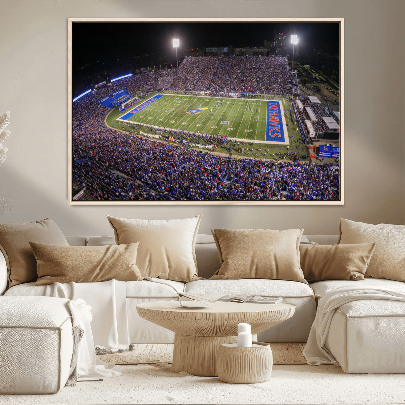 MGV-FC-36X24 - University of Kansas Jayhawks Football Team Print - Lawrence Kansas Memorial Stadium Wall Art Canvas