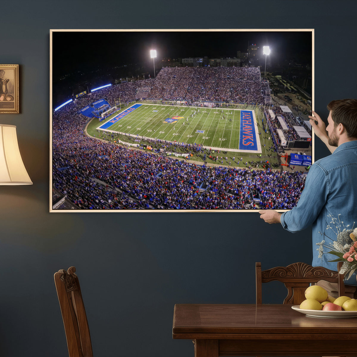 69760-MGV-CV-36X24 - University of Kansas Jayhawks Football Team Print - Lawrence Kansas Memorial Stadium Wall Art Canvas
