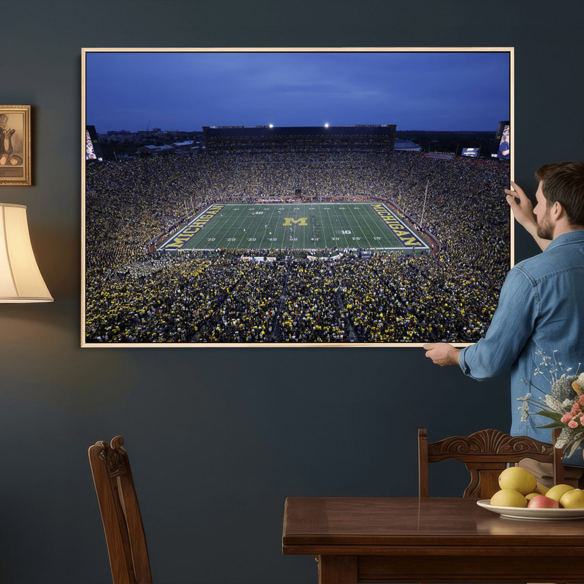 34202-MGV-CV-36X24 - University of Michigan Wolverines Football Team Print - Ann Arbor Michigan Stadium Wall Art Canvas