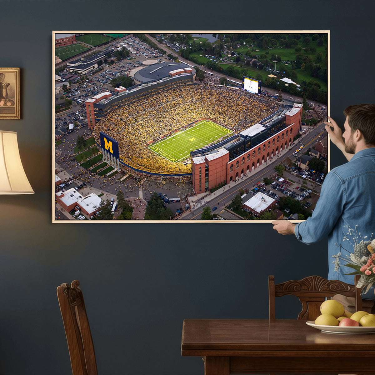 95248-PAN-FL-20X10 - University of Michigan Wolverines Football Team Print - Ann Arbor Michigan Stadium Wall Art Canvas