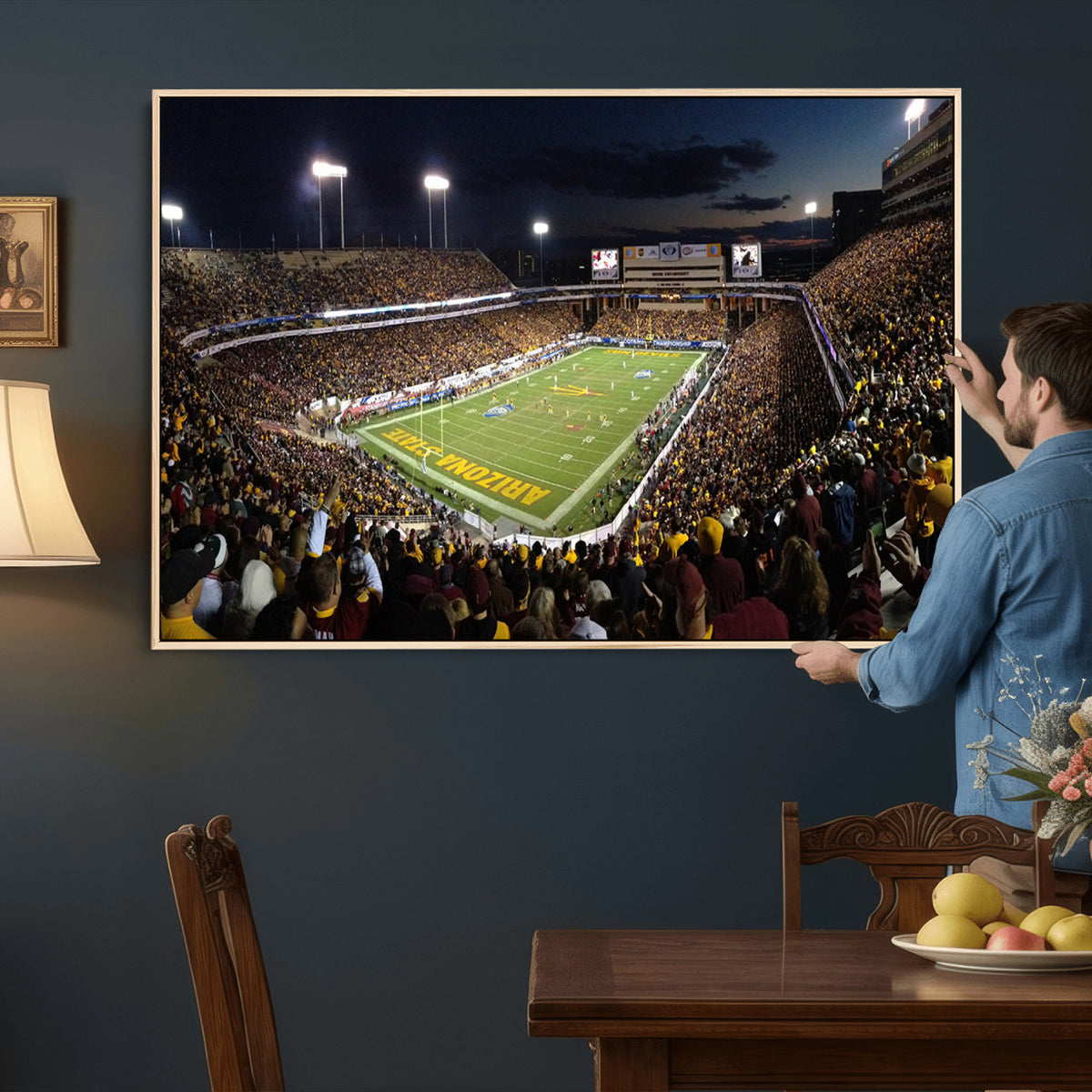 75716-MGV-CV-36X24 - ASU Sun Devils Football Team Print Canvas - Phoenix Mountain America Stadium Wall Art Canvas Print