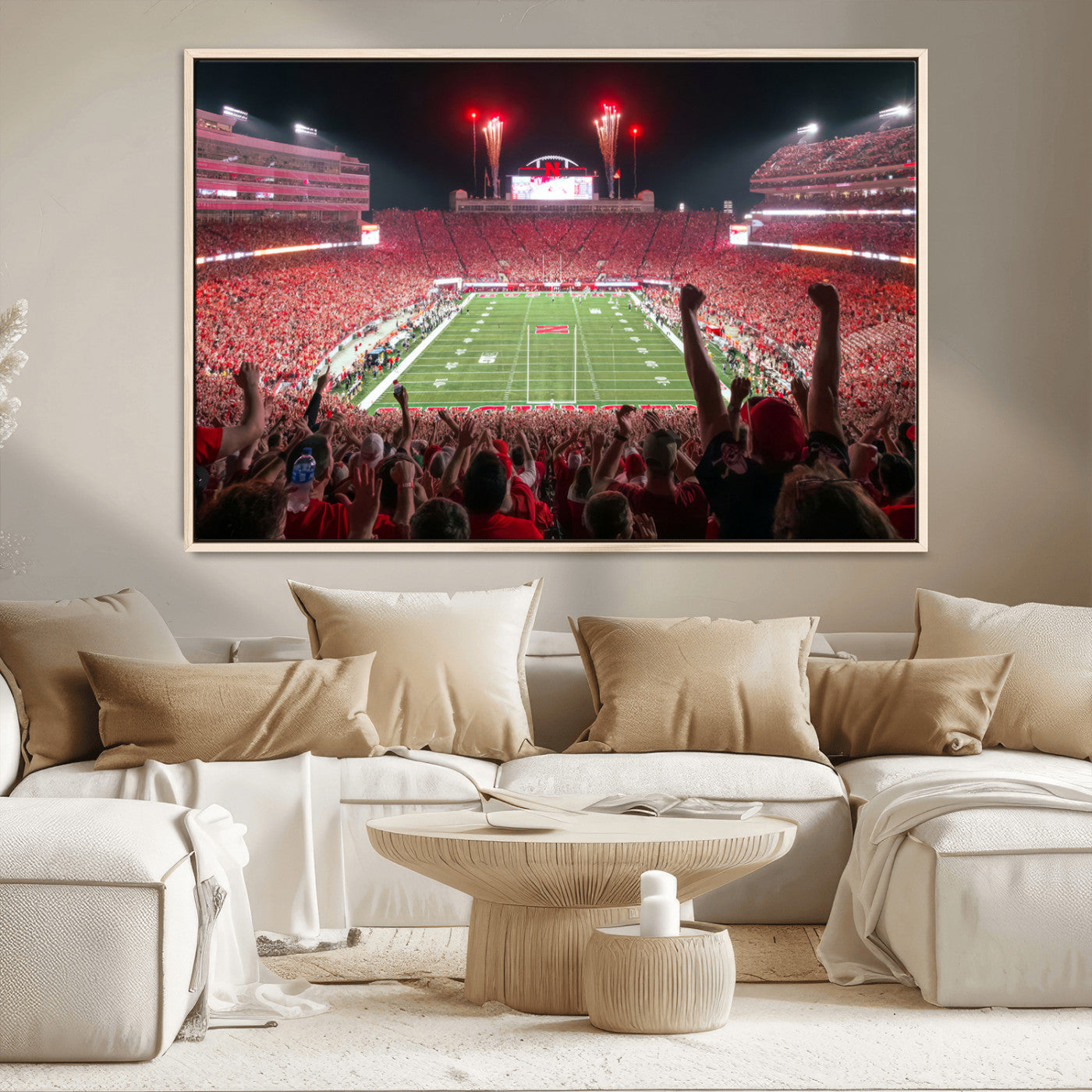 MGV-FC-36X24 - University of Nebraska Cornhuskers Football Team Print - Lincoln Memorial Stadium Wall Art Canvas