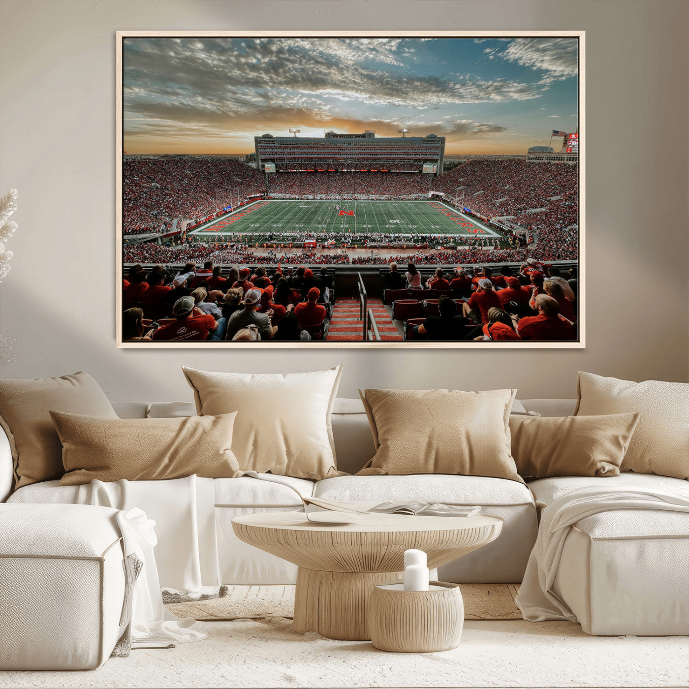 MGV-FC-36X24 - University of Nebraska Cornhuskers Football Team Print - Lincoln Memorial Stadium Art Canvas Print