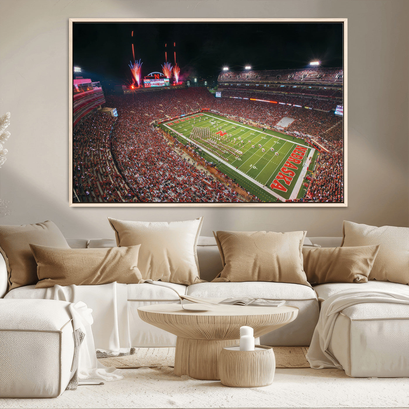 MGV-FC-36X24 - University of Nebraska Cornhuskers Football Team Print - Lincoln Memorial Stadium Wall Art Canvas