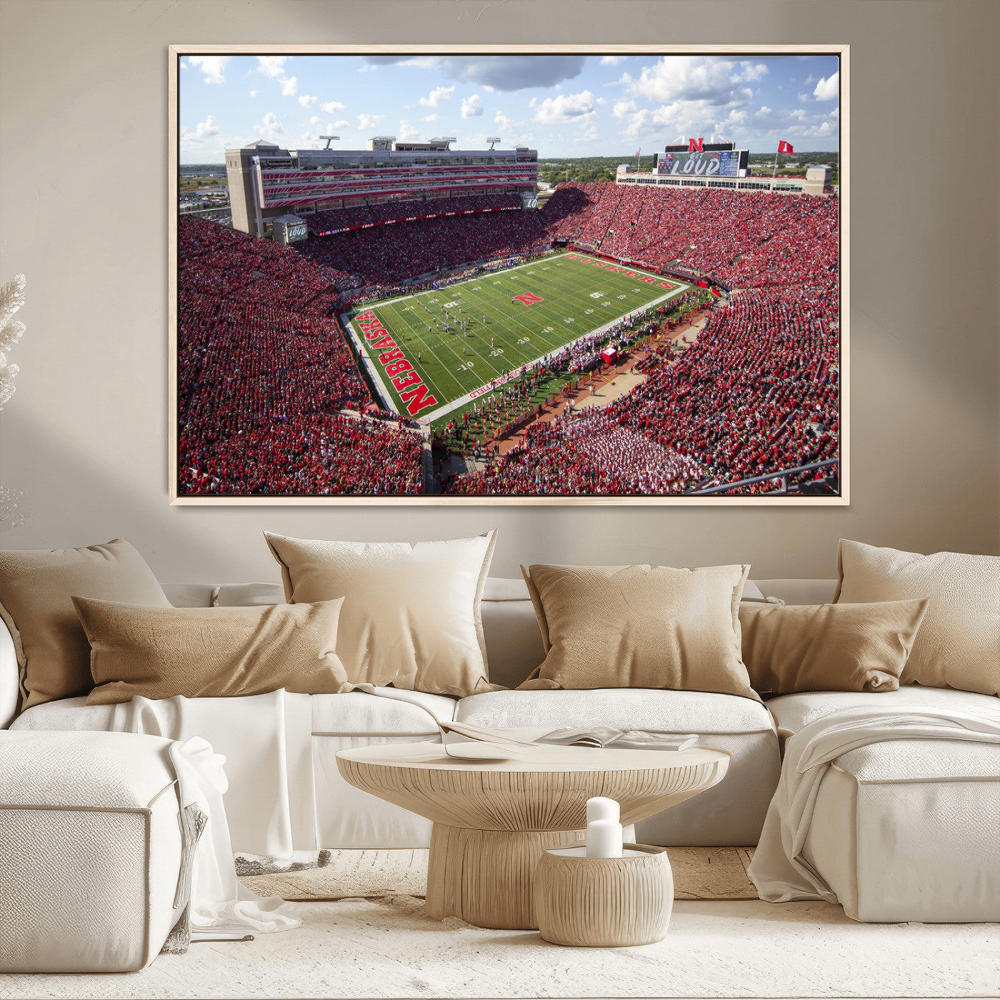 MGV-FC-36X24 - University of Nebraska Cornhuskers Football Team Print - Lincoln Memorial Stadium Wall Art Canvas