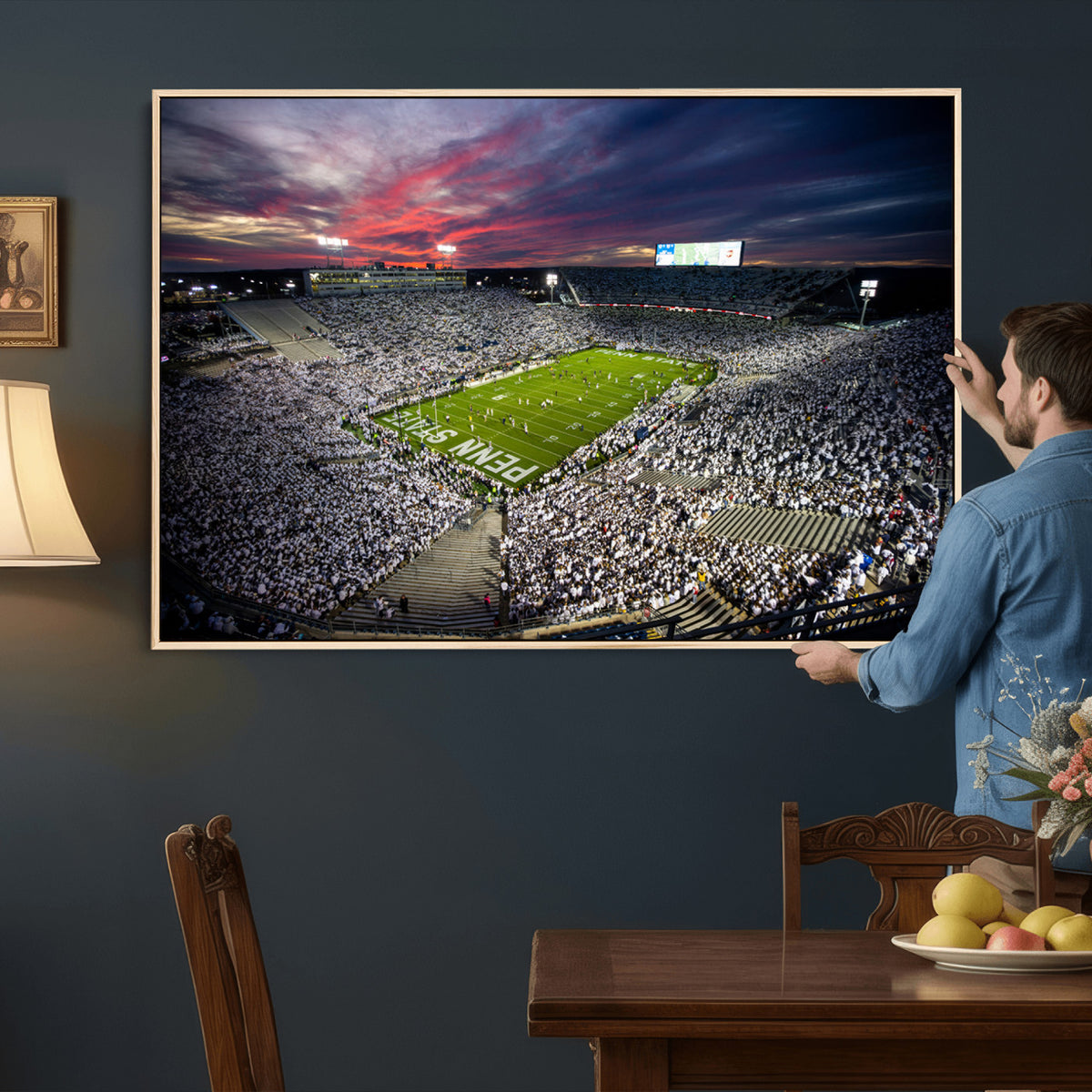 37304-MGV-CV-36X24 - Penn State Nittany Lions Football Team Print - University Park Beaver Stadium Art Canvas Print