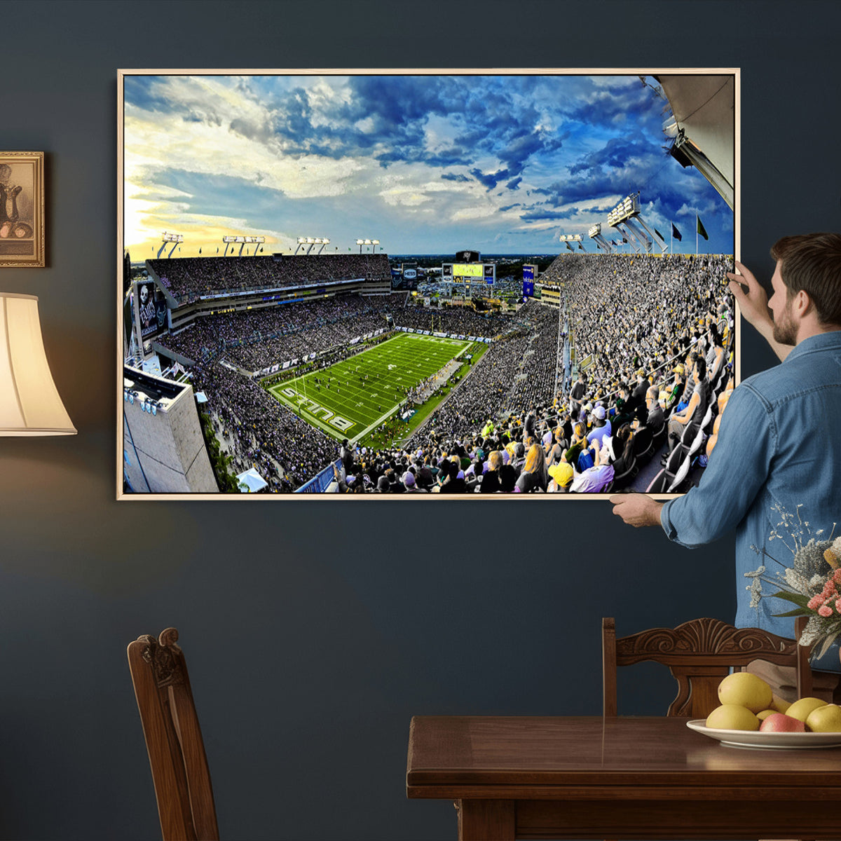 23788-MGV-CV-36X24 - Framed USF Bulls Football Team Print - Tampa Raymond James Stadium Wall Art Canvas Print