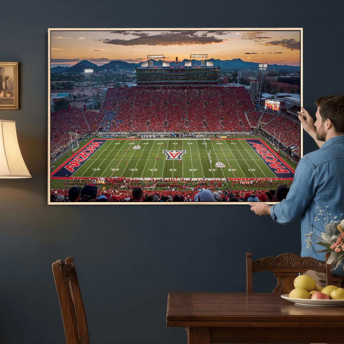 99722-MGV-CV-36X24 - Framed Arizona Wildcats Football Team Print - Tucson Arizona Stadium Wall Art Canvas Print