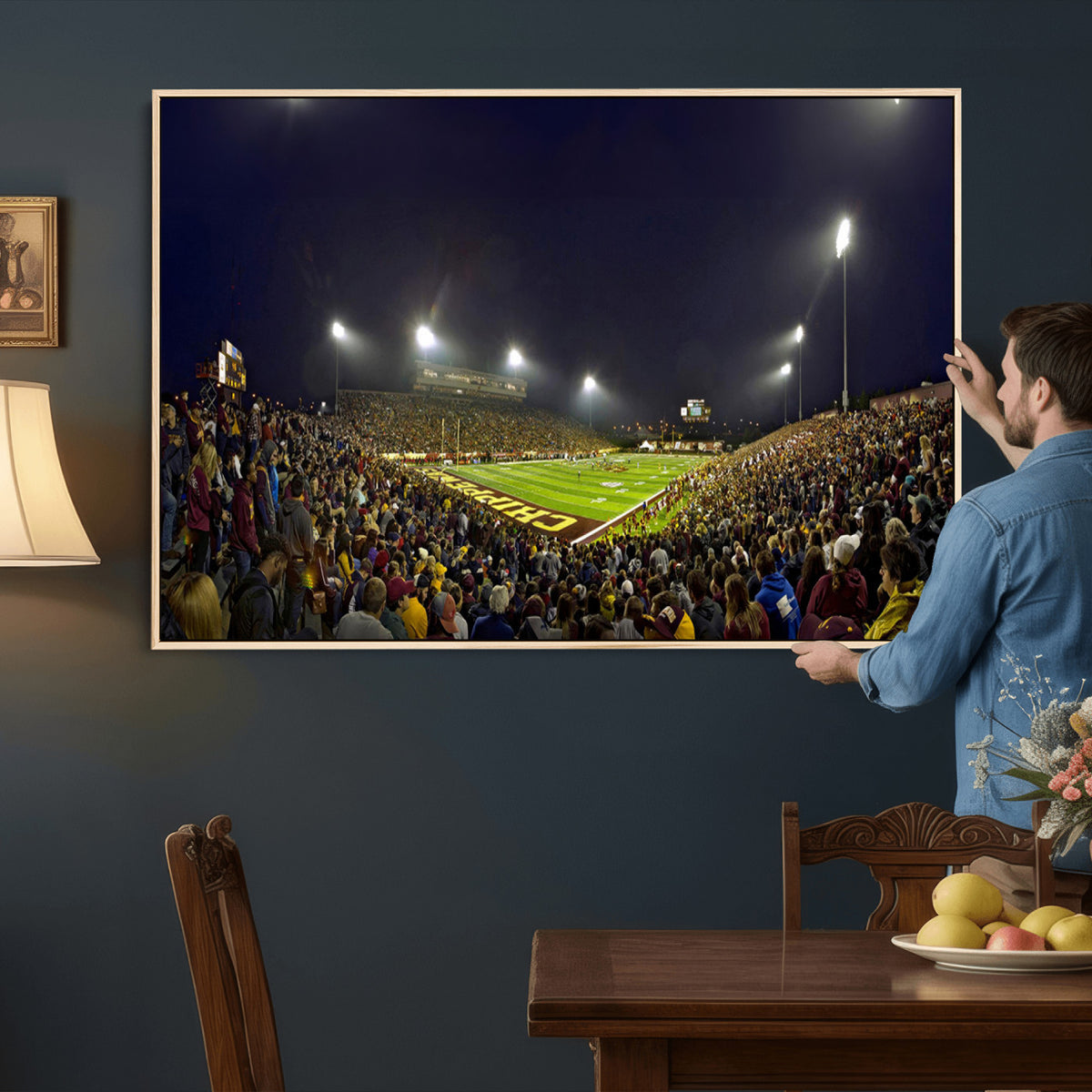 45619-MGV-CV-36X24 - Central Michigan University Chippewas Canvas Wall Art, Football Team Print - Mount Pleasant