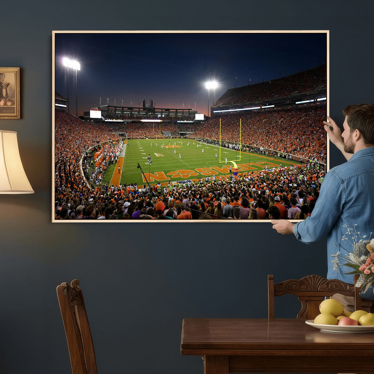 32340-MGV-CV-36X24 - Clemson University Tigers Art Print, Football Team Print