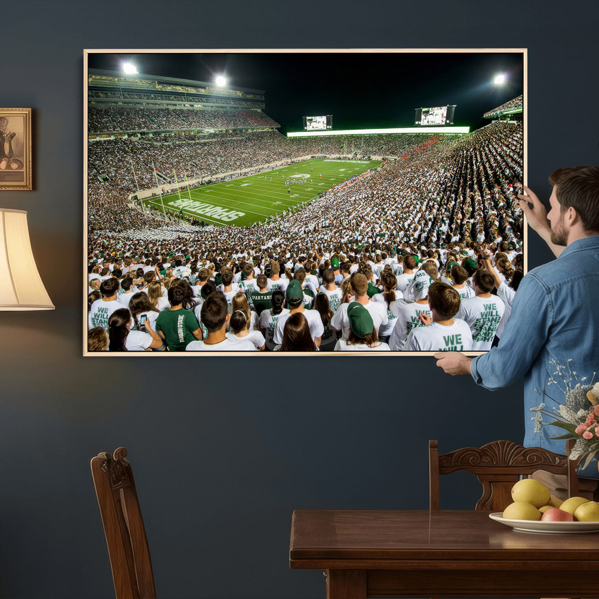 30457-PAN-FL-20X10 - Michigan State Spartans Football Canvas Print - East Lansing Spartan Stadium Wall Art Canvas Print