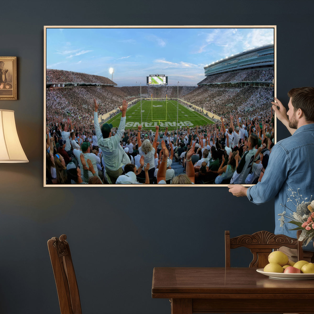 73105-PAN-FL-20X10 - Michigan State Spartans Football Team Art Print - East Lansing Spartan Stadium Wall Art Canvas Print