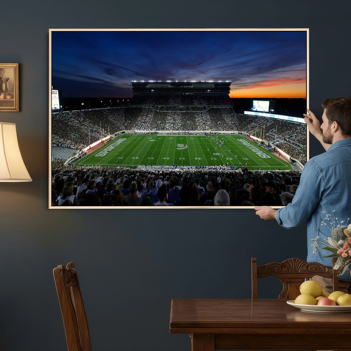 49074-PAN-FL-20X10 - Michigan State Spartans Football Team Print - East Lansing Spartan Stadium Canvas Print