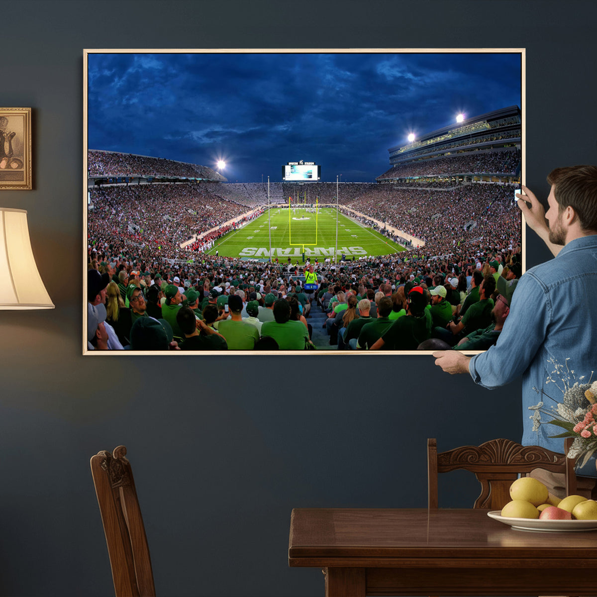 35248-PAN-FL-20X10 - Michigan State Spartans Football Team Print - East Lansing Spartan Stadium Wall Art Canvas Print