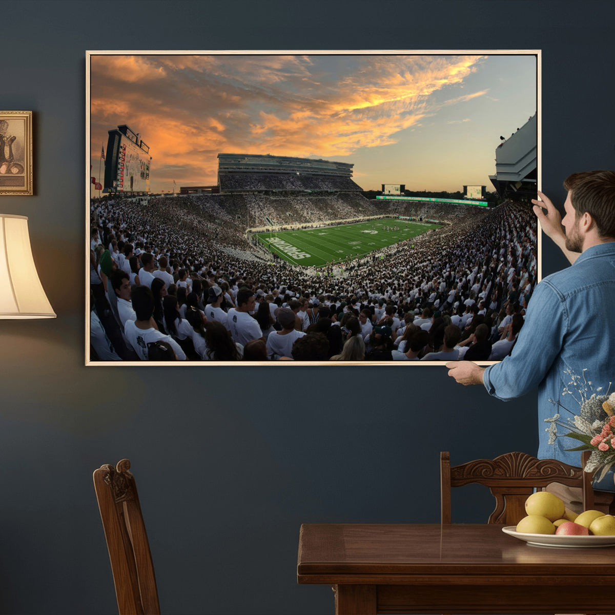 99155-PAN-FL-20X10 - Michigan State Spartans Football Team Print - East Lansing Spartan Stadium Wall Art Canvas Print