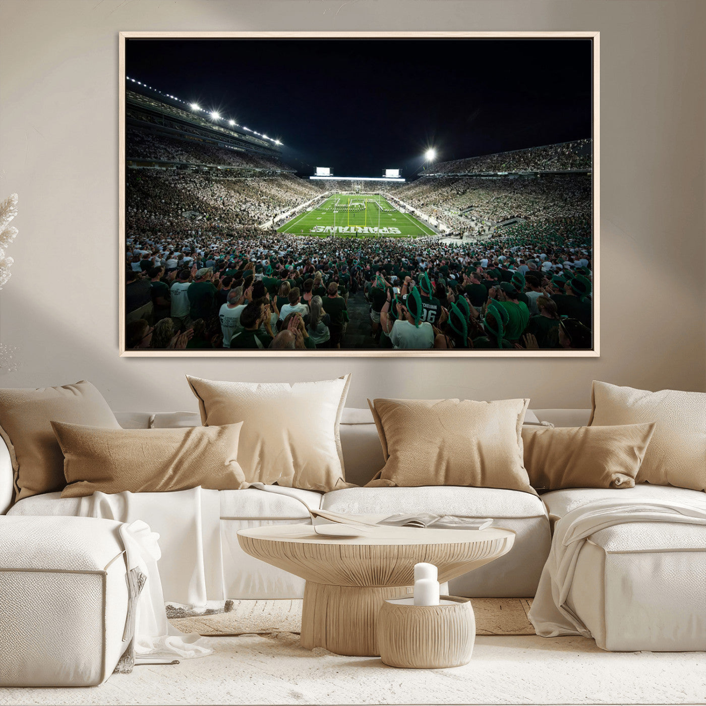 MGV-FC-36X24 - Framed Michigan State Spartans Football Team Print - East Lansing Spartan Stadium Wall Art Canvas