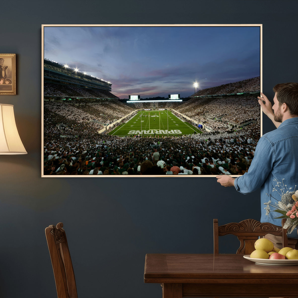 90831-PAN-FL-20X10 - Michigan State Spartans Football Team Print - East Lansing Spartan Stadium Canvas Print
