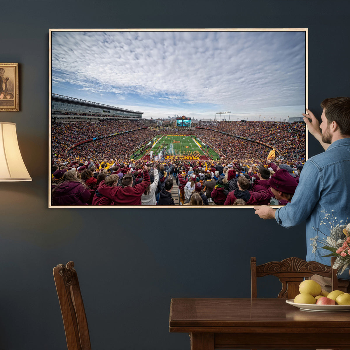 38459-PAN-FL-20X10 - University of Minnesota Golden Gophers Football Team Print - Minneapolis Huntington Bank Stadium Art