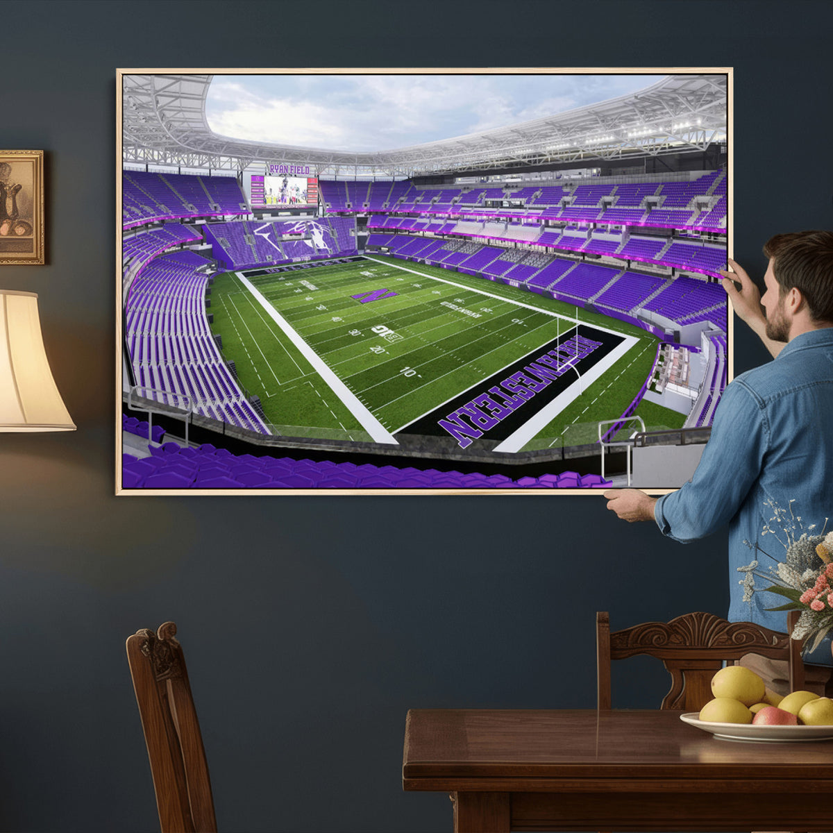 49190-MGV-CV-36X24 - Northwestern University Wildcats Football Team Print - Evanston Ryan Field Wall Art Canvas Print
