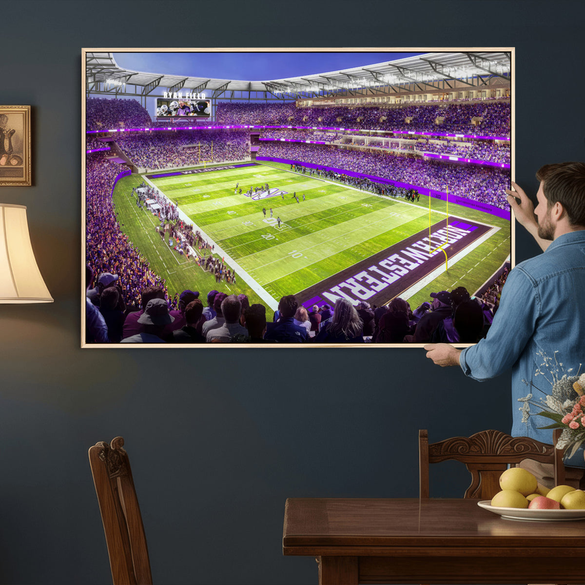 81245-MGV-CV-36X24 - Northwestern University Wildcats Football Team Print - Evanston Ryan Field Wall Art Canvas Print