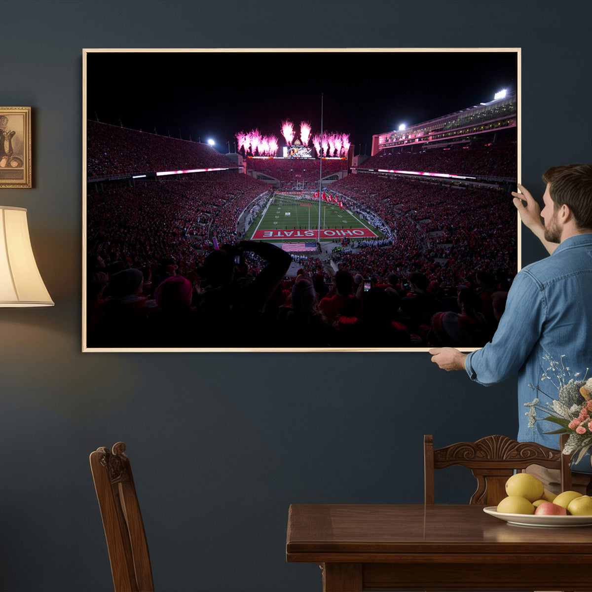 20483-PAN-FL-20X10 - Ohio State University Buckeyes Football Team Print - Columbus Ohio Stadium Wall Art Canvas Print
