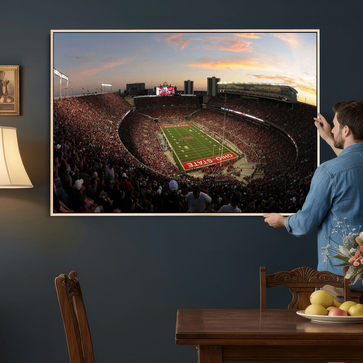 28825-PAN-FL-20X10 - Ohio State University Buckeyes Football Team Print - Columbus Ohio Stadium Wall Art Canvas Print