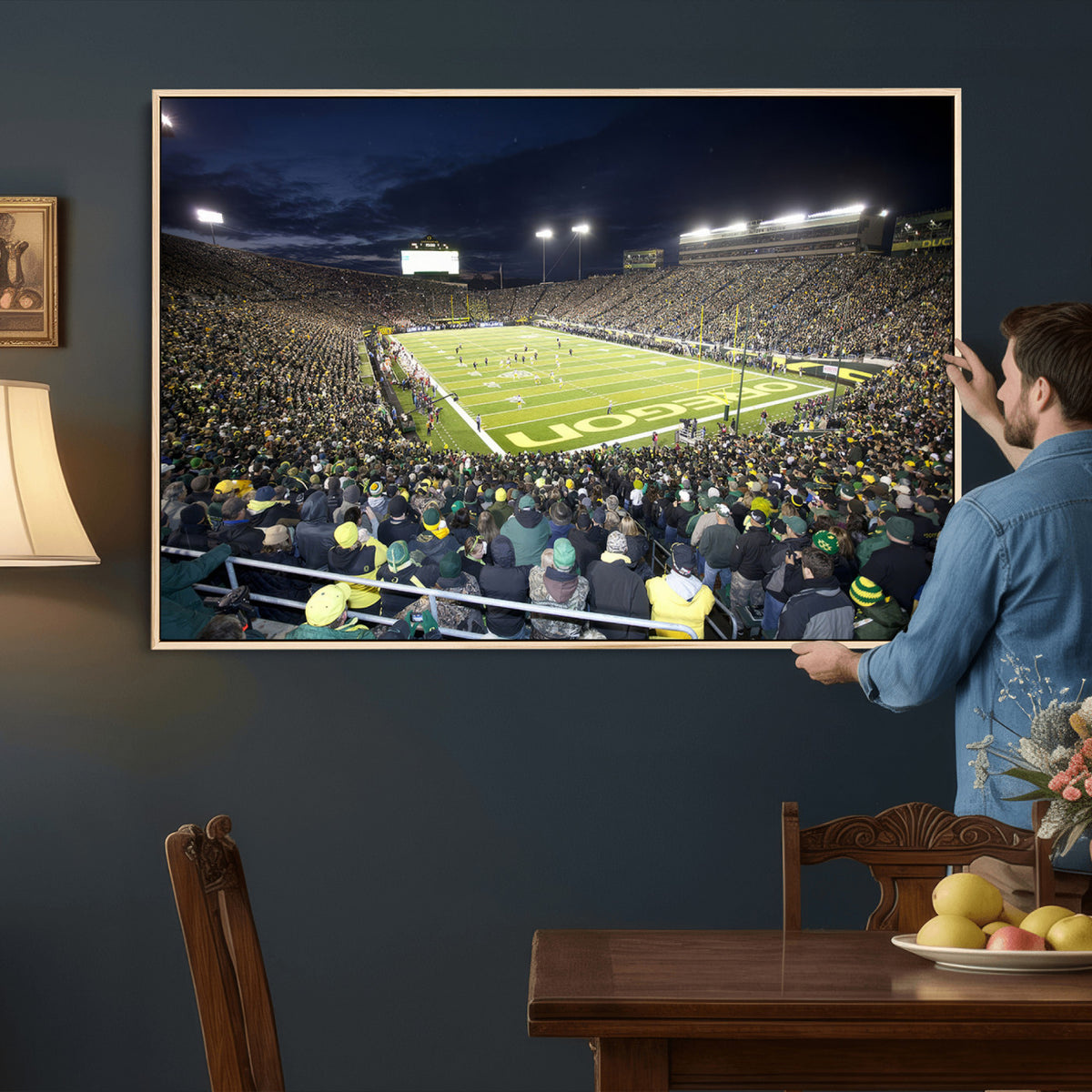 48756-PAN-FL-20X10 - University of Oregon Ducks Football Team Print - Eugene Autzen Stadium Wall Art Canvas Print