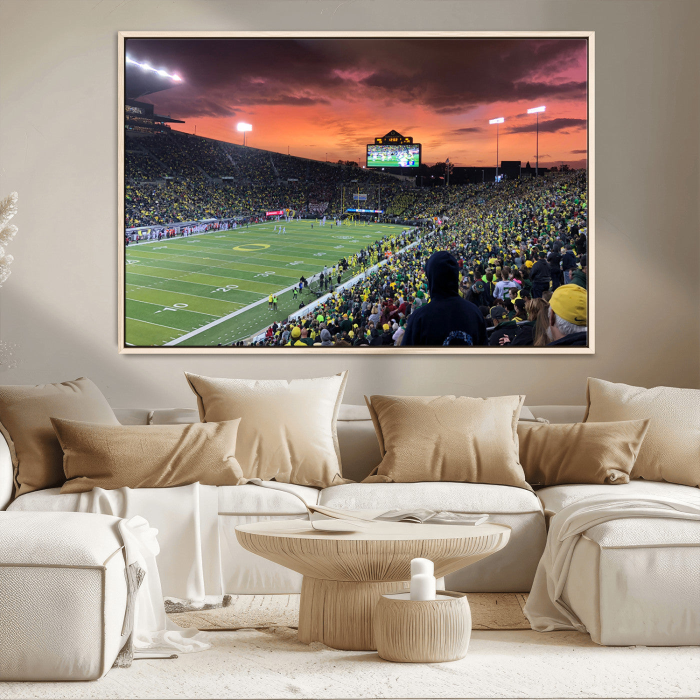 MGV-FC-36X24 - Eugene Autzen Stadium Canvas Wall Art Print – Sunset Over Iconic Football Field Wall Decor for Home