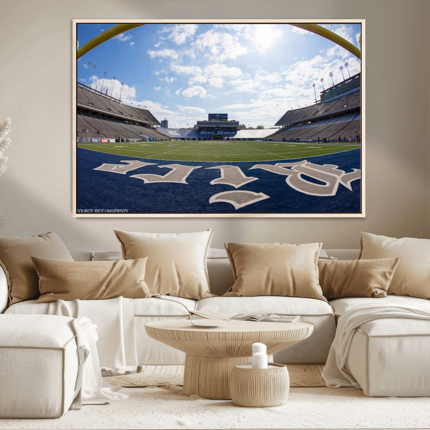 MGV-FC-36X24 - Rice University Owls Football Team Print - Houston Rice Stadium Wall Art Canvas Print
