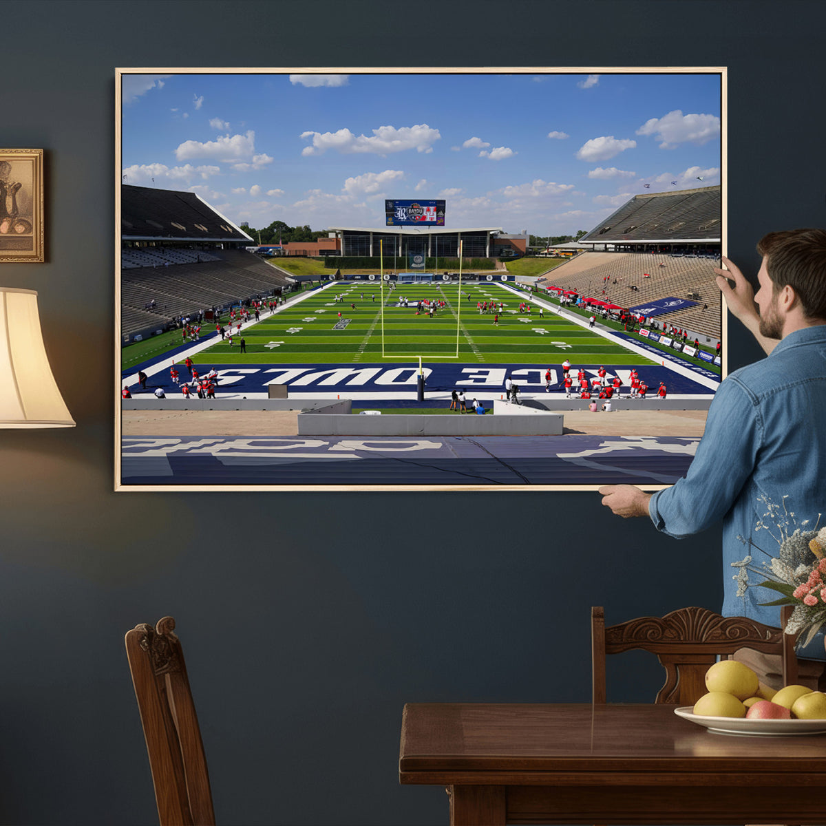 92248-MGV-CV-36X24 - Rice University Owls Football Team Print, Houston Rice Stadium
