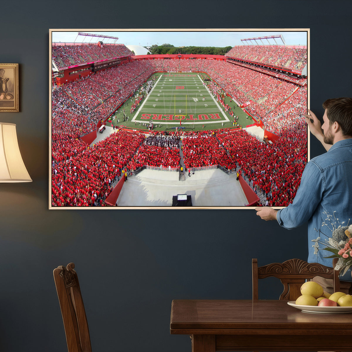 90818-PAN-FL-20X10 - Rutgers Scarlet Knights Football Team Print - Piscataway SHI Stadium Wall Art Canvas Print