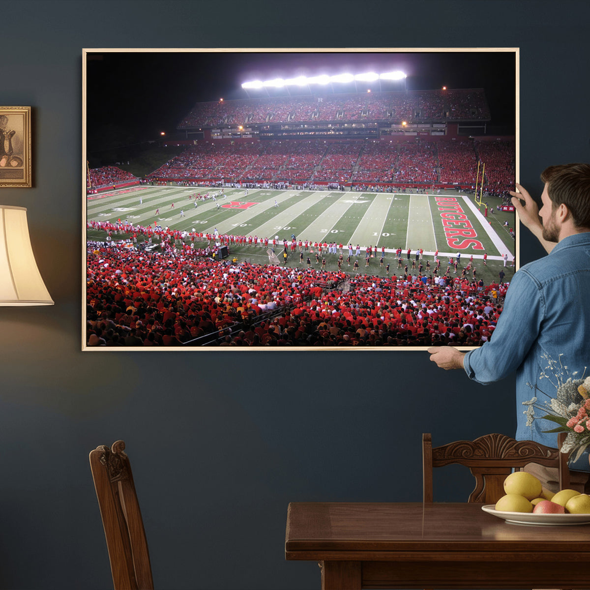 53225-PAN-FL-20X10 - Rutgers University Scarlet Knights Football Team Print - Piscataway SHI Stadium Wall Art Canvas