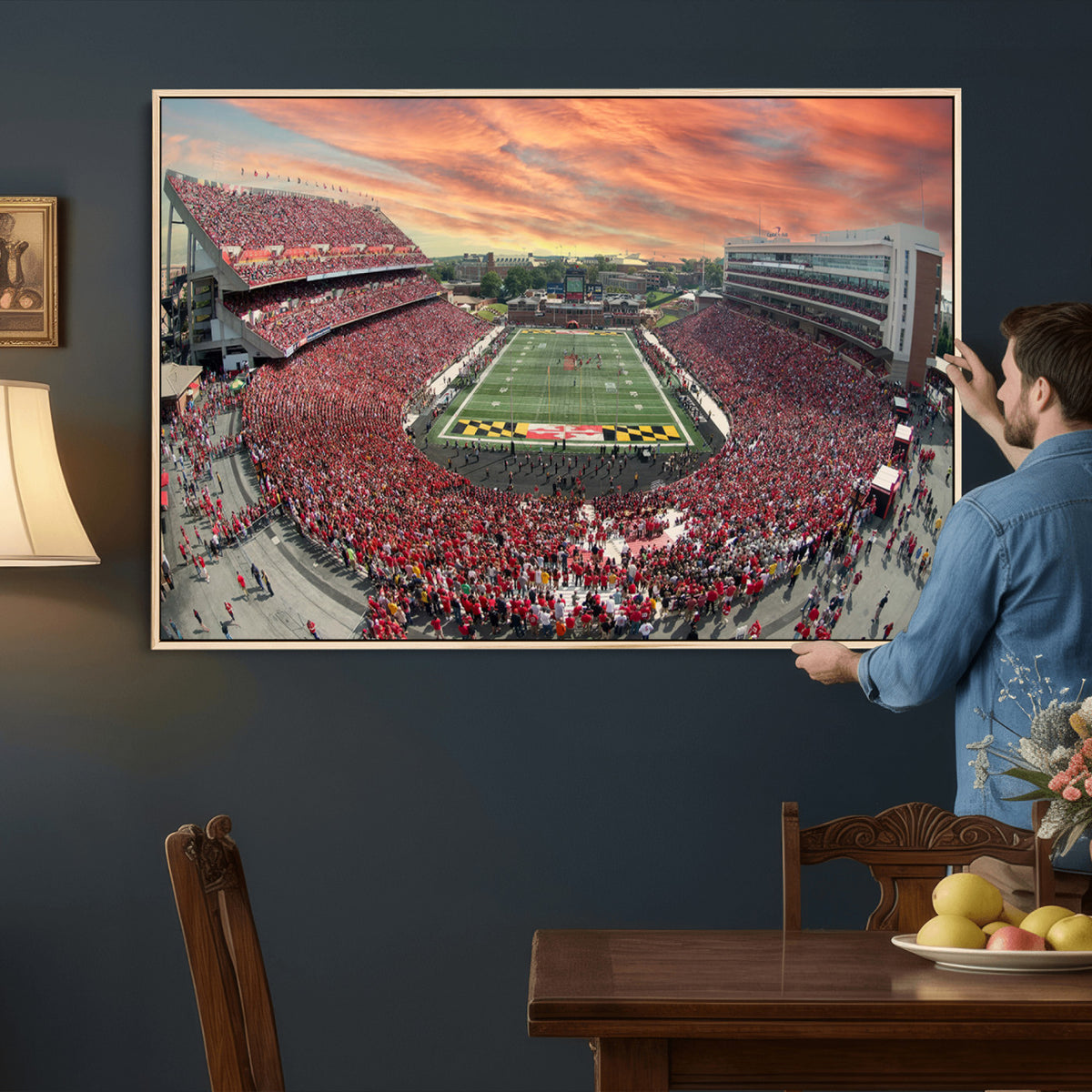 24140-PAN-FL-20X10 - University of Maryland Terrapins Football Team Print - College Park SECU Stadium Wall Art Canvas