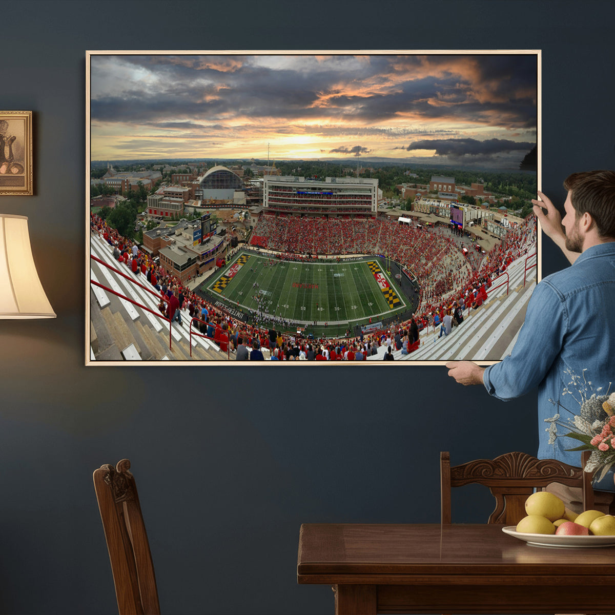 29993-PAN-FL-20X10 - University of Maryland Terrapins Football Team Print - College Park SECU Stadium Wall Art Canvas