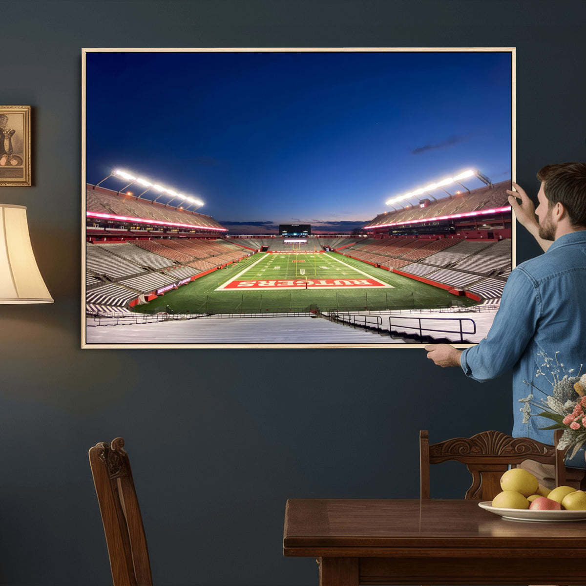 15051-MGV-CV-36X24 - Rutgers Scarlet Knights Football Team Print, Piscataway SHI Stadium