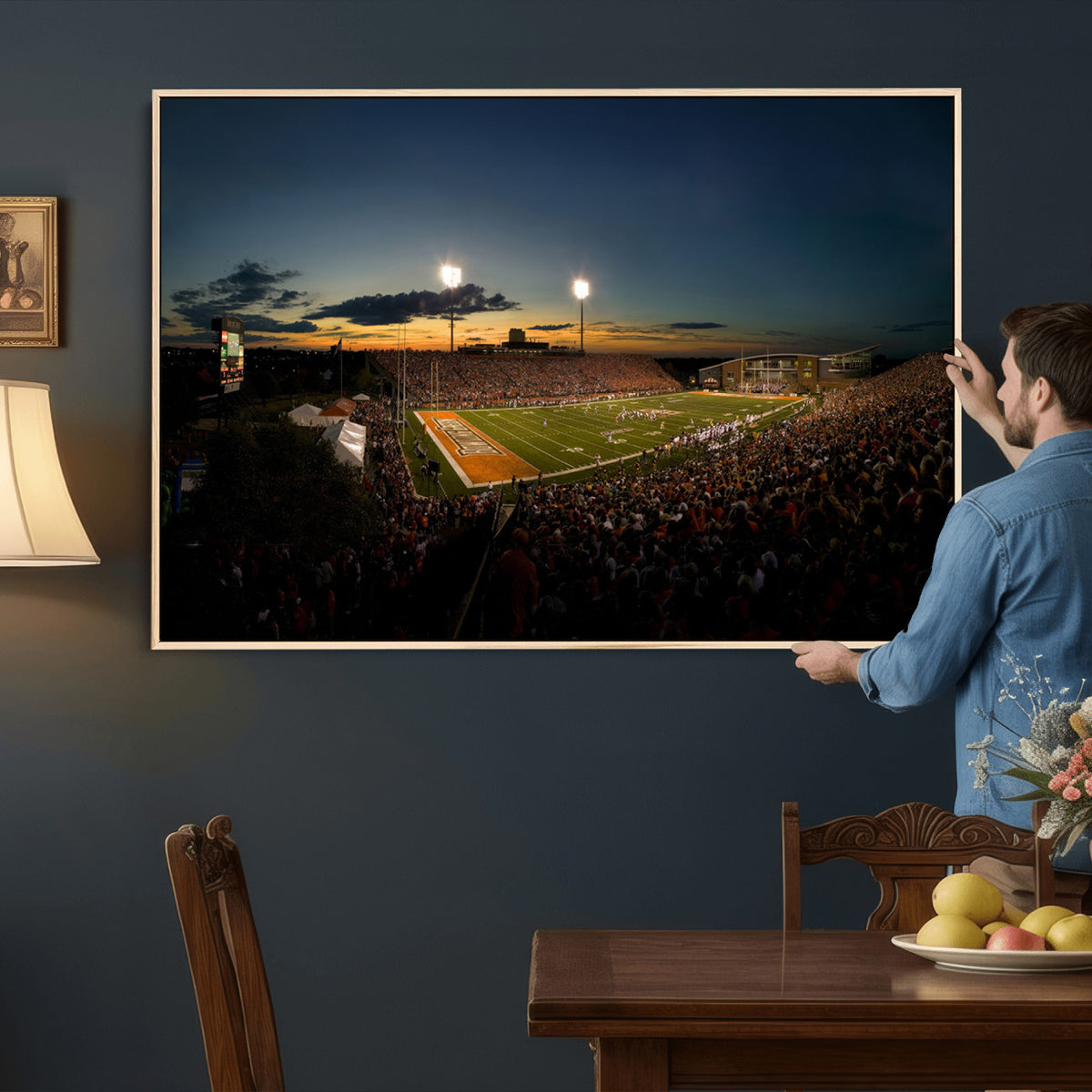 15980-PAN-FL-20X10 - Ball State Cardinals Football Team Print - Muncie Scheumann Stadium Wall Art Canvas Print