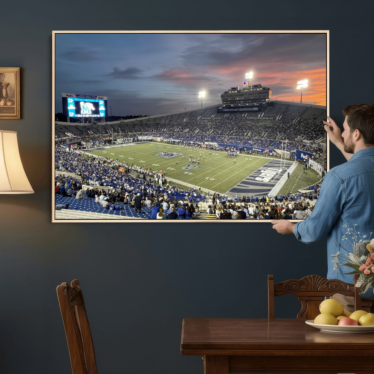 64409-PAN-FL-20X10 - Memphis Tigers Football Team Print - Memphis Simmons Bank Liberty Stadium Wall Art Canvas Print