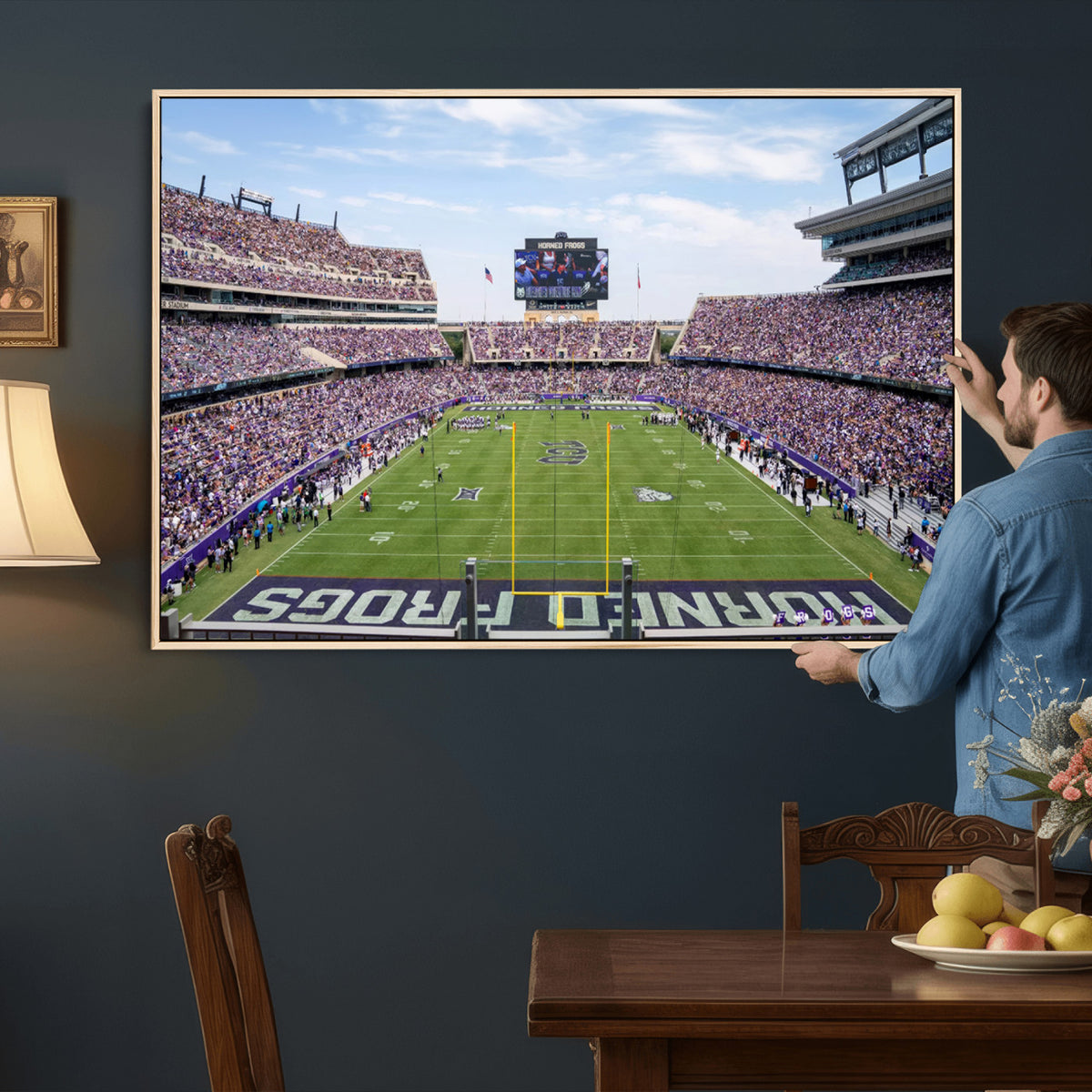 27650-PAN-FL-20X10 - TCU Horned Frogs Football Team Print - Fort Worth Amon G. Carter Stadium Wall Art Canvas Print
