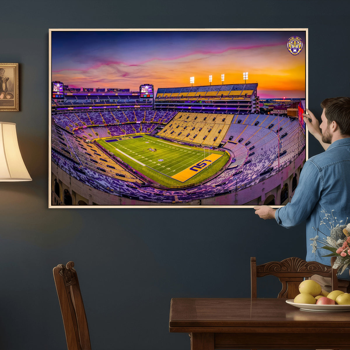 93538-MGV-CV-36X24 - The Louisiana State University Tigers Football Team Print, Framed and Ready to Hang Stadium Print