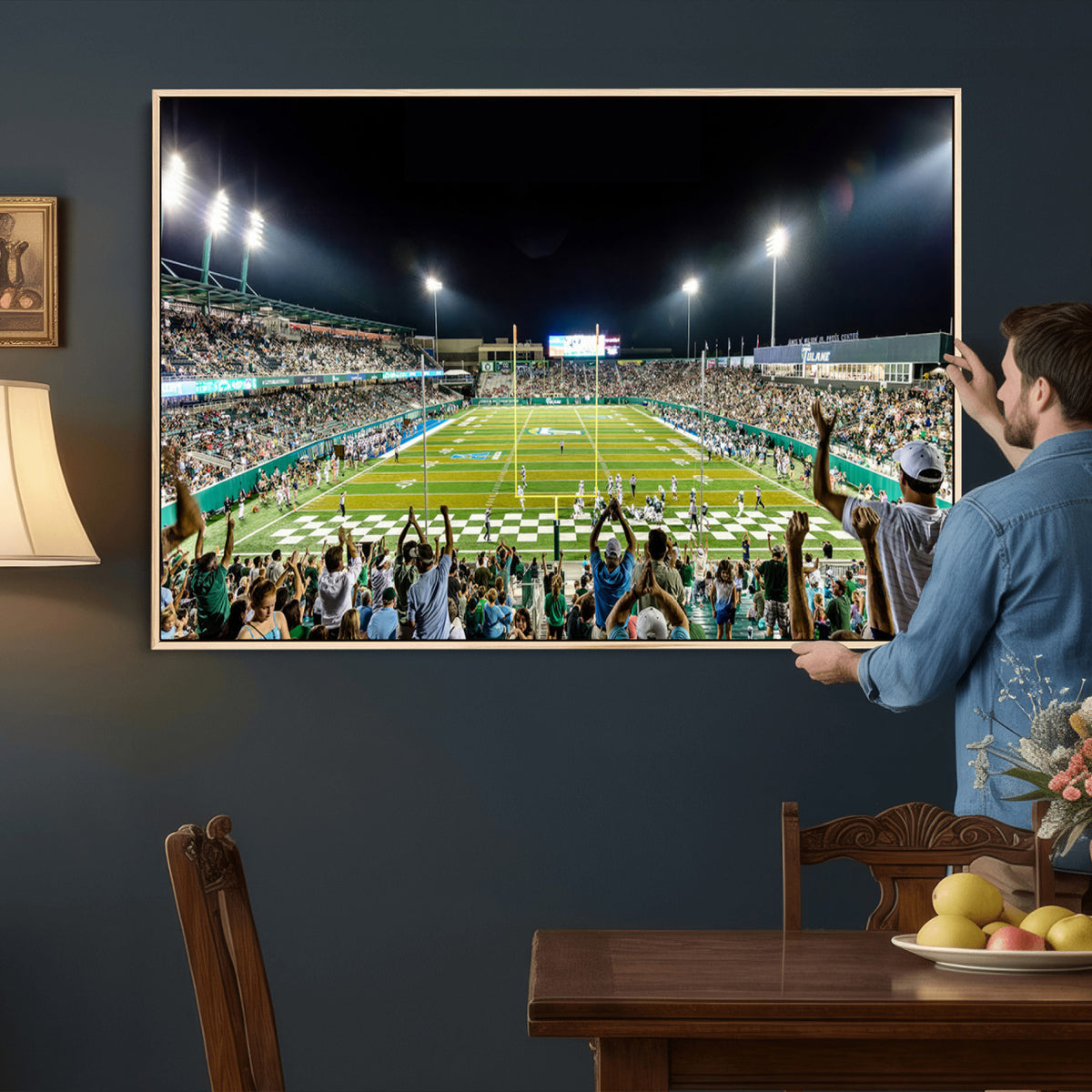 56448-MGV-CV-36X24 - The Tulane University Green Wave Football Team Print, New Orleans Yulman Stadium