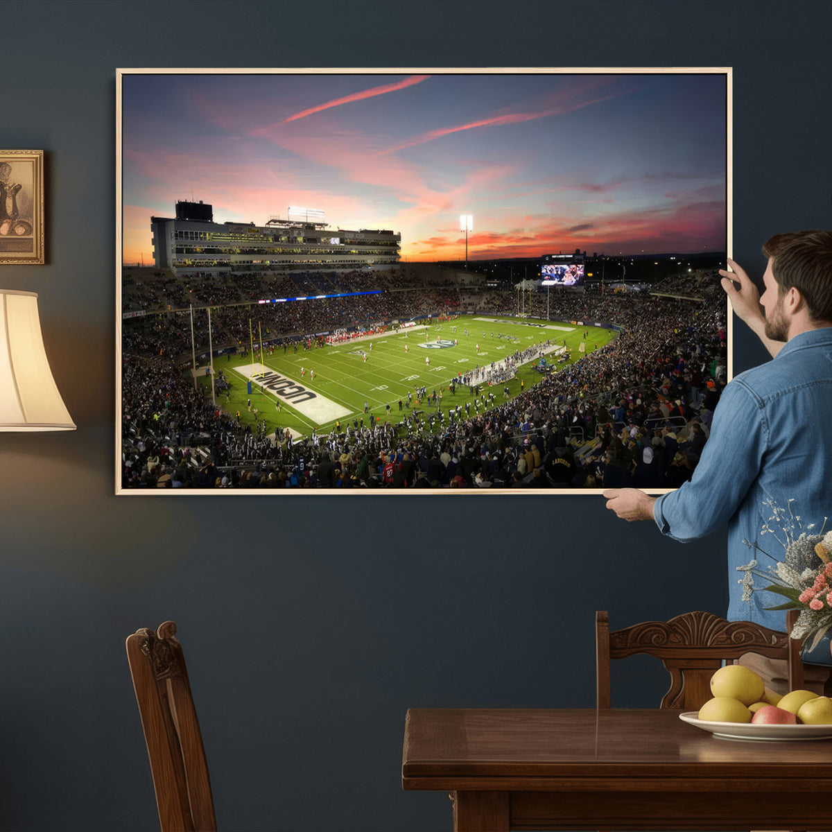 64416-MGV-CV-36X24 - The University of Connecticut UCONN Huskies Football Team Print, Framed and Ready to Hang