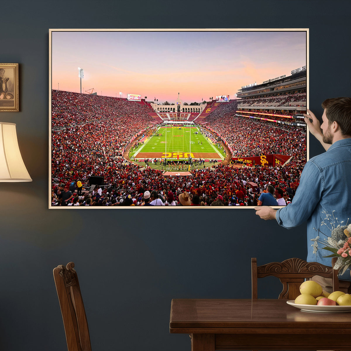 39904-MGV-CV-36X24 - The University of Southern California USC Trojans Football Team Print, Home Bar Wall Decor